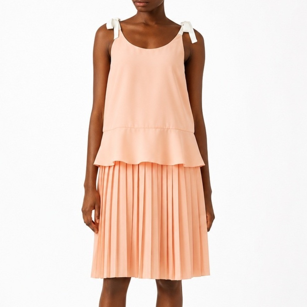 Paper Crown Anthropologie Peach Covilha Midi‎ Dress Shoulder Straps Small